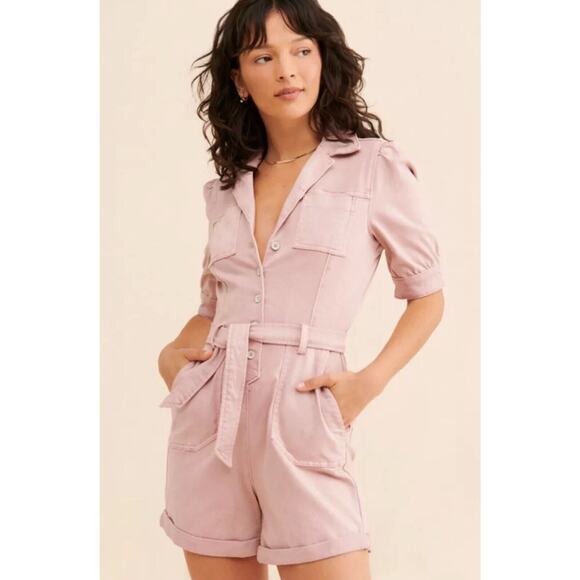 PAIGE Pants - Paige Mayslie Jumpsuit in Vintage Rouge Glow Pink Short Sleeve Sz‎ 8